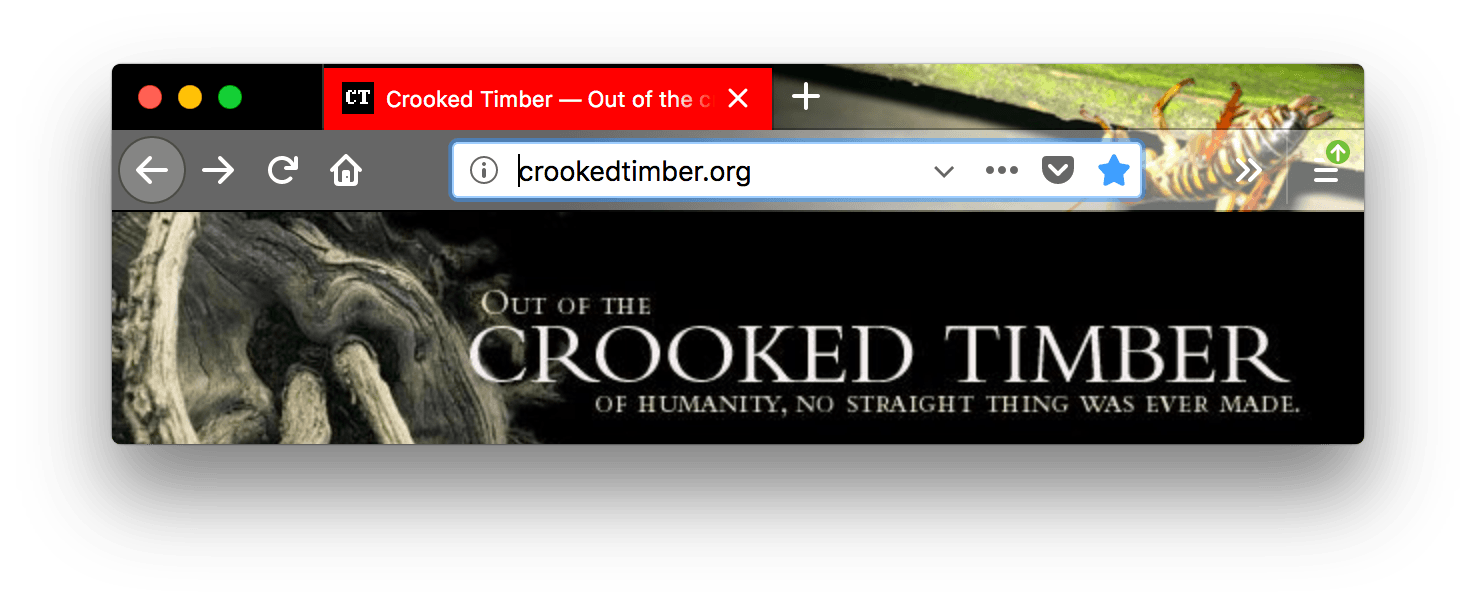 Ein Screenshot eines Browserfensters mit einem geöffneten Tab. Der Browser ist schwarz. Die Tabs und die URL-Leiste des Browsers sind dunkelgrau mit weißen Symbolen und weißem Text. Der ausgewählte Tab hat roten Hintergrund und weißen Text.